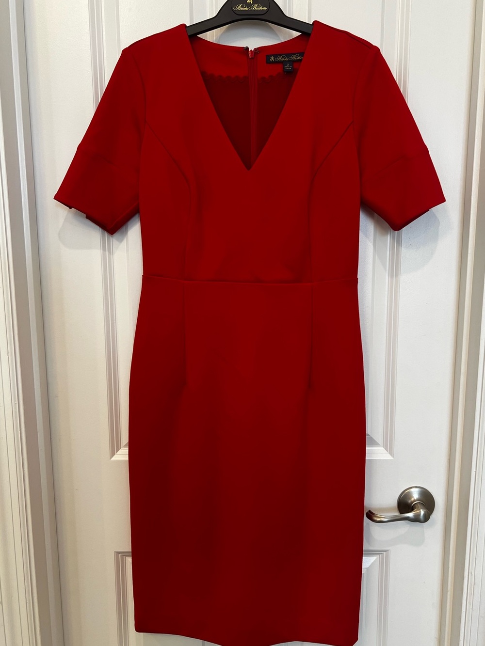 Brooks Brothers Red V-Neck Midi Sheath Dress
